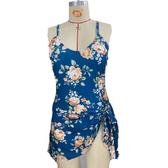 2/$30 Tummy Control Slim Fit One Piece Swim Dress Floral Teal XL #8879 - Picture 1 of 8